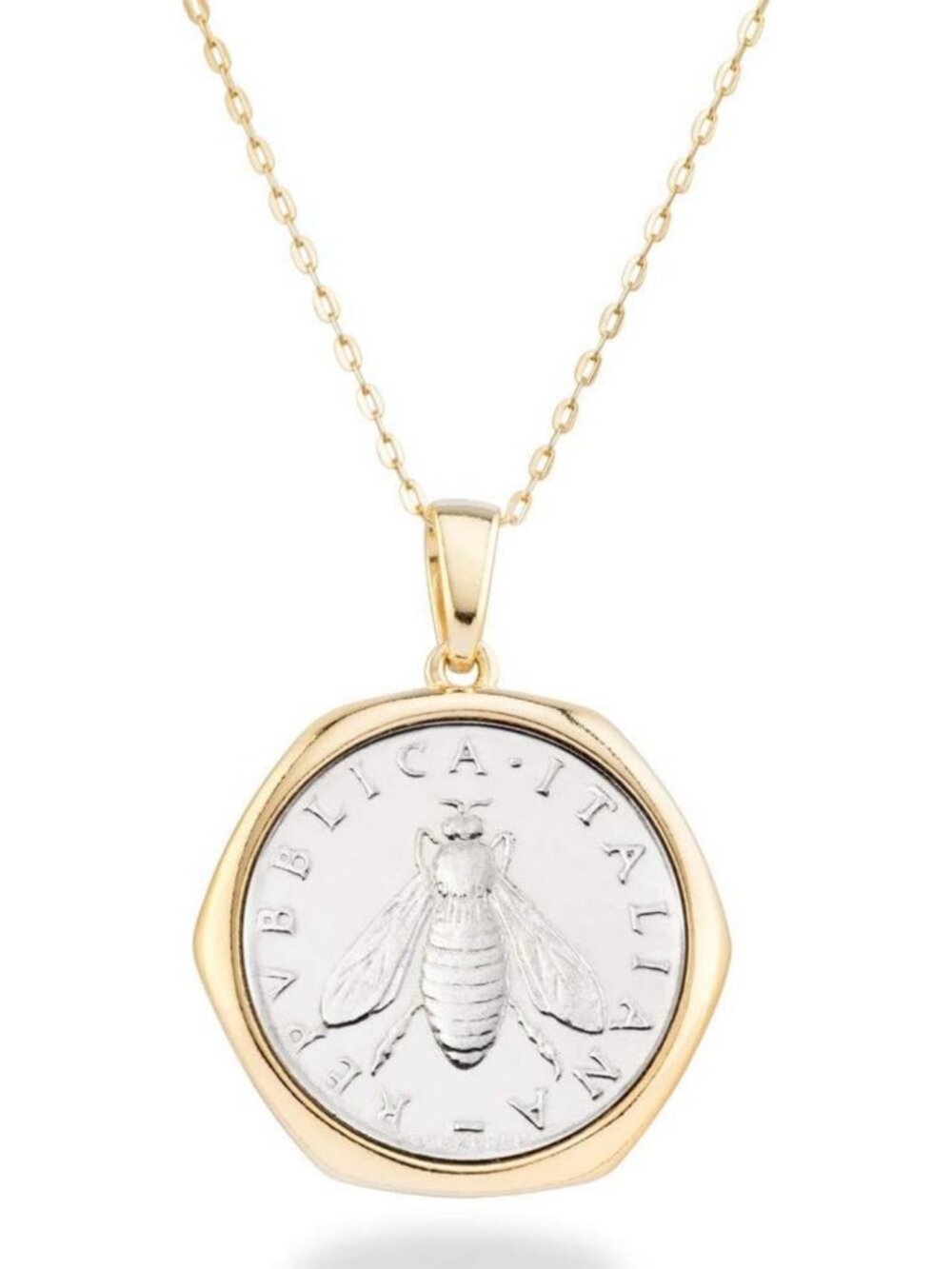 18K Gold Plated Sterling Silver Bee Coin Necklace for Women - Elegant Jewelry